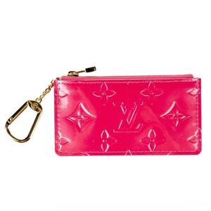 Auth Louis Vuitton Pink Vernis Patent Leather Monogram Zip Wallet Key Pouch